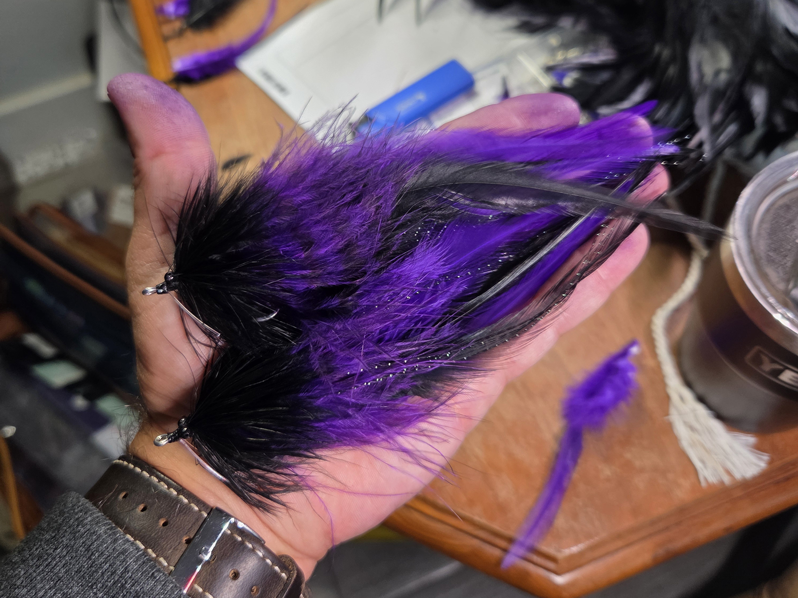 Mike’s BBC tarpon dredging fly – black and purple 6-7 inch baitfish pattern